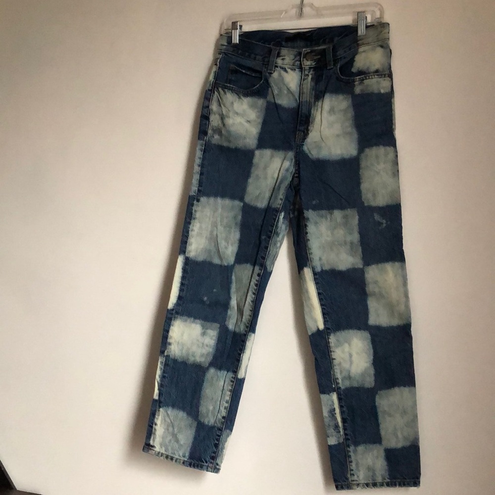 Custom bleached Checkerboard jeans